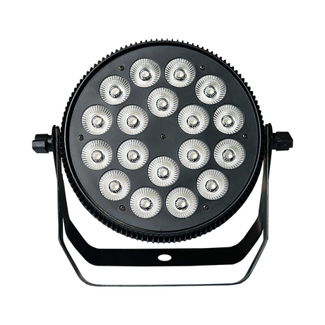 Compact and powerful, the 18x12W LED Slim Par delivers vibrant, flicker-free lighting with dynamic color mixing and multiple DMX control modes for versatile live and video applications.