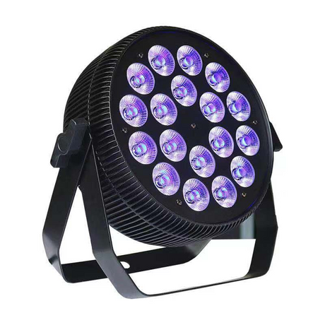 Compact and powerful, the 18x12W LED Slim Par delivers vibrant, flicker-free lighting with dynamic color mixing and multiple DMX control modes for versatile live and video applications.