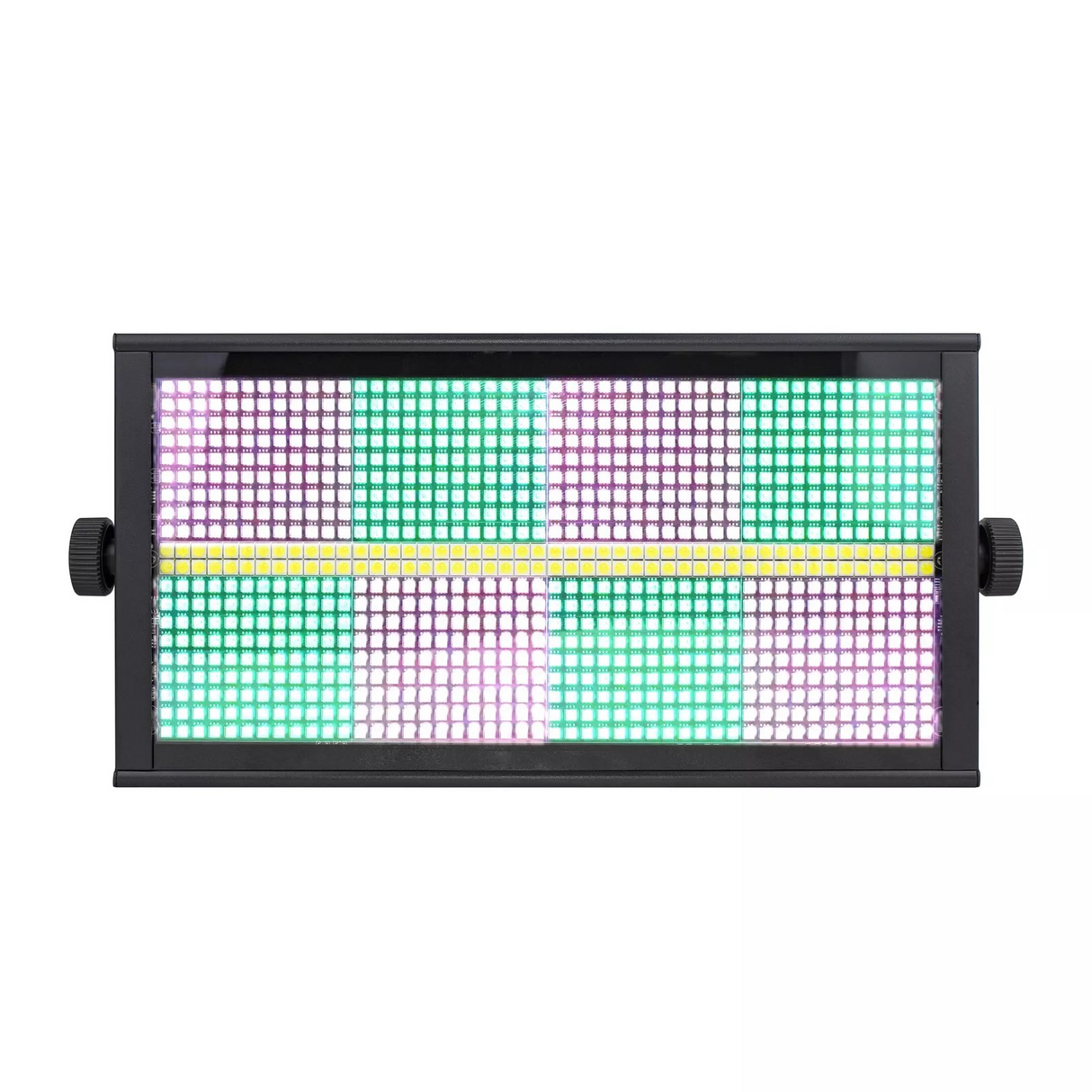 The front view features 864 RGB and 96 white LEDs for pixel mapping and dynamic effects, with 1–30Hz strobe frequency, durable metal housing, and reliable indoor performance.