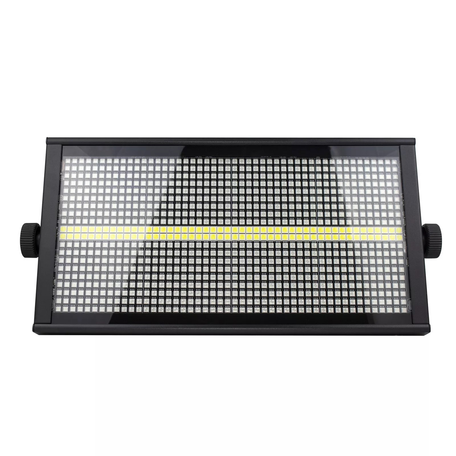 The front view features 864 RGB and 96 white LEDs for pixel mapping and dynamic effects, with 1–30Hz strobe frequency, durable metal housing, and reliable indoor performance.