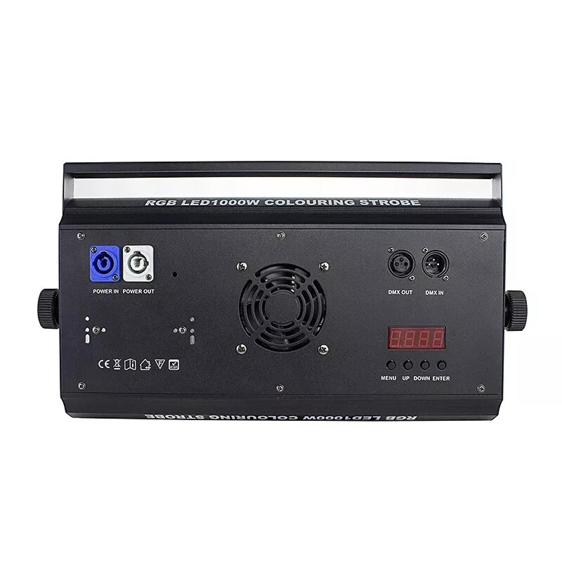 On the back of the unit is DMX input/output for control, powerCON or IEC for power, and segment control via standard lighting protocols for advanced pixel mapping and effect syncing.