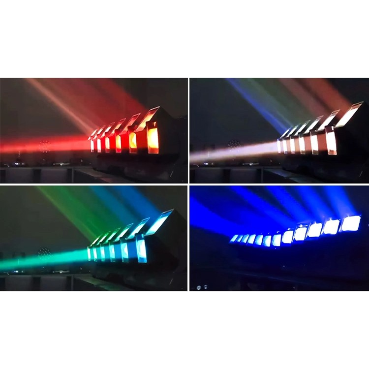 Alternating side views of the product in action with different color lights.