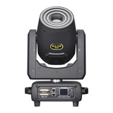 The front view has a user interface LED screen with control buttons for menu navigation, along with ILDA and RJ45 ports.