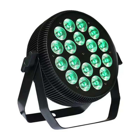 Compact and powerful, the 18x12W LED Slim Par delivers vibrant, flicker-free lighting with dynamic color mixing and multiple DMX control modes for versatile live and video applications.