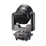 The rear has robust housing, multiple DMX and power connections, cooling system, and mounting hardware designed for professional rigging and control integration.