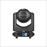 The rear view features connection ports including power input, DMX in/out, and control interfaces, housed in a durable, ventilated casing designed for effective heat dissipation and secure mounting.