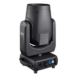 The rear view features connection ports such as power input/output, DMX in/out ports for control, on/off switch, and cooling fans or vents for heat dissipation.