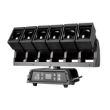 The front view has a user interface LED screen with control buttons for menu navigation in the base along with both DMX and Err lights.