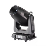The front view is a high-performance lighting fixture with a 700W LED engine, 138mm lens, CMY color mixing, gobos, dynamic effects, framing shutters, and precise zoom, pan, and tilt controls for powerful, versatile illumination. Controls with an LED screen are in the base of the unit.
