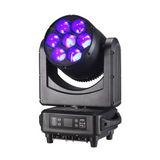 The front view has a user interface LED screen with control buttons for menu navigation in the base along with both DMX and Err lights.