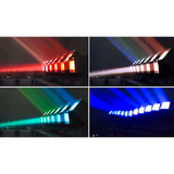 Alternating side views of the product in action with different color lights.